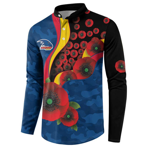 Adelaide Crows ANZAC Personalised Button Sweatshirt Lest We Forget Poppy Camo