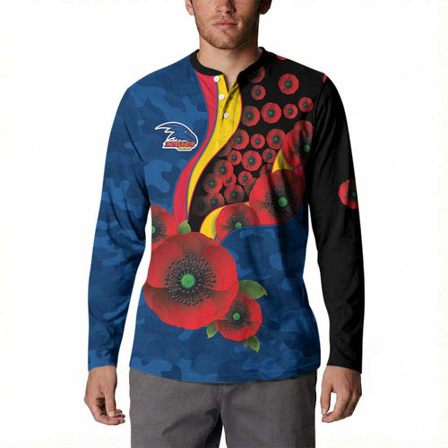 Adelaide Crows ANZAC Personalised Button Sweatshirt Lest We Forget Poppy Camo