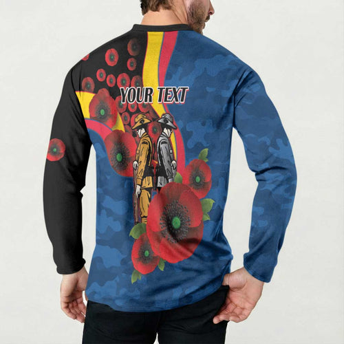 Adelaide Crows ANZAC Personalised Button Sweatshirt Lest We Forget Poppy Camo