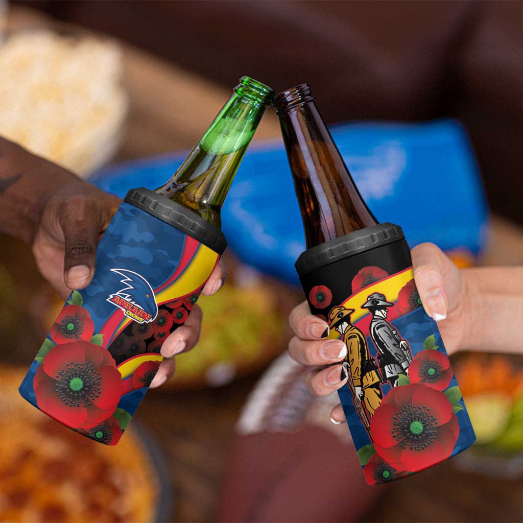 Adelaide Crows ANZAC Personalised 4 in 1 Can Cooler Tumbler Lest We Forget Poppy Camo