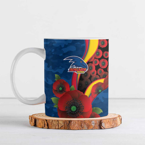 Adelaide Crows ANZAC Personalised Ceramic Mug Lest We Forget Poppy Camo