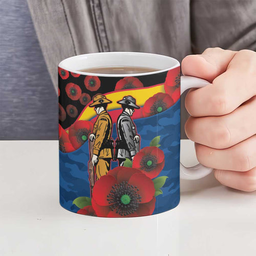 Adelaide Crows ANZAC Personalised Ceramic Mug Lest We Forget Poppy Camo