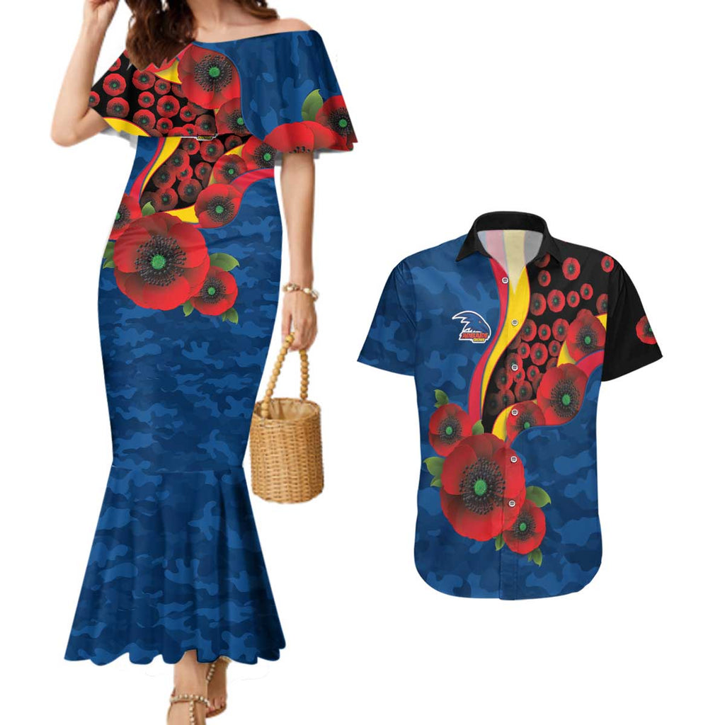 Adelaide Crows ANZAC Personalised Couples Matching Mermaid Dress and Hawaiian Shirt Lest We Forget Poppy Camo