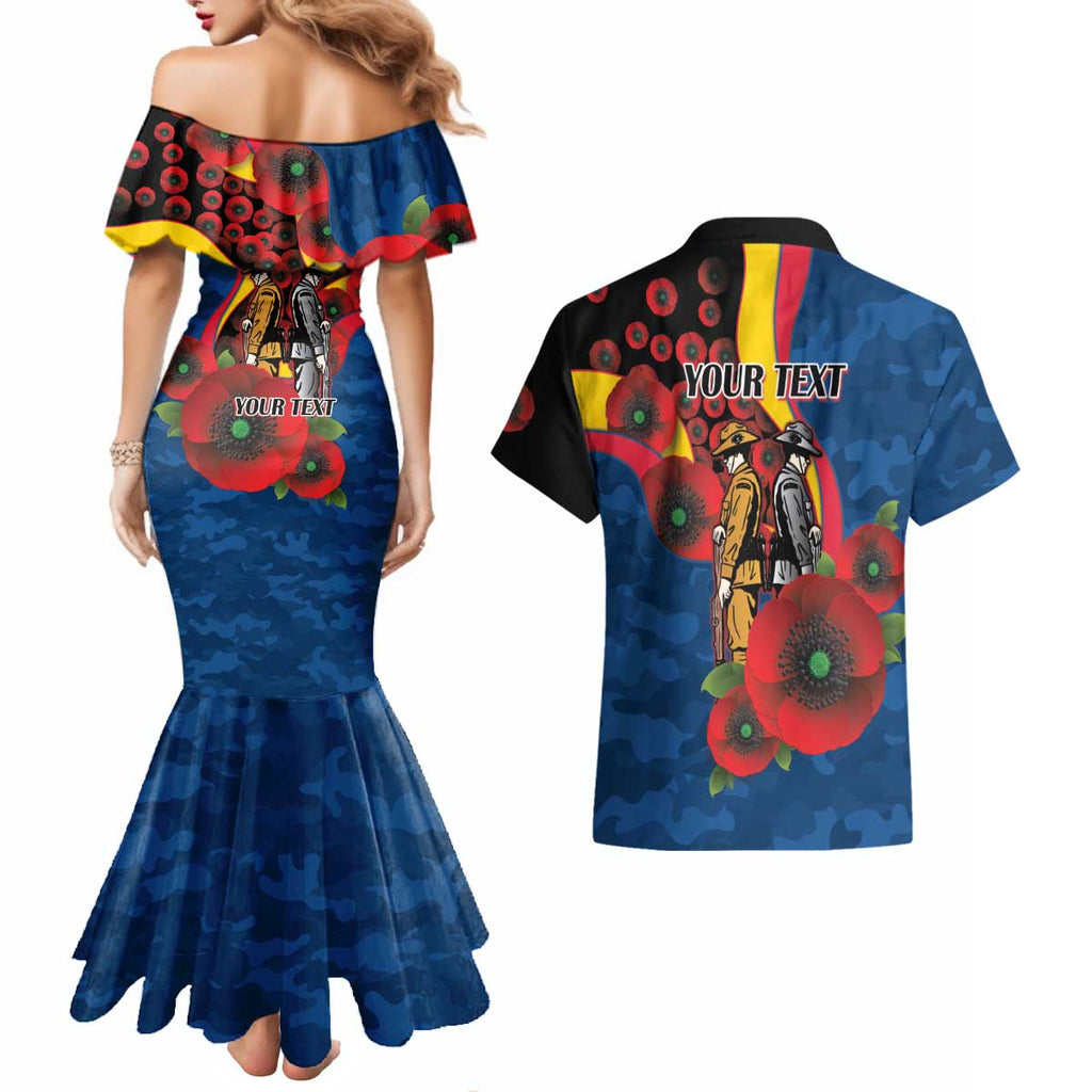 Adelaide Crows ANZAC Personalised Couples Matching Mermaid Dress and Hawaiian Shirt Lest We Forget Poppy Camo