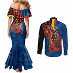 Adelaide Crows ANZAC Personalised Couples Matching Mermaid Dress and Long Sleeve Button Shirt Lest We Forget Poppy Camo