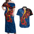 Adelaide Crows ANZAC Personalised Couples Matching Off Shoulder Maxi Dress and Hawaiian Shirt Lest We Forget Poppy Camo