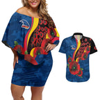 Adelaide Crows ANZAC Personalised Couples Matching Off Shoulder Short Dress and Hawaiian Shirt Lest We Forget Poppy Camo