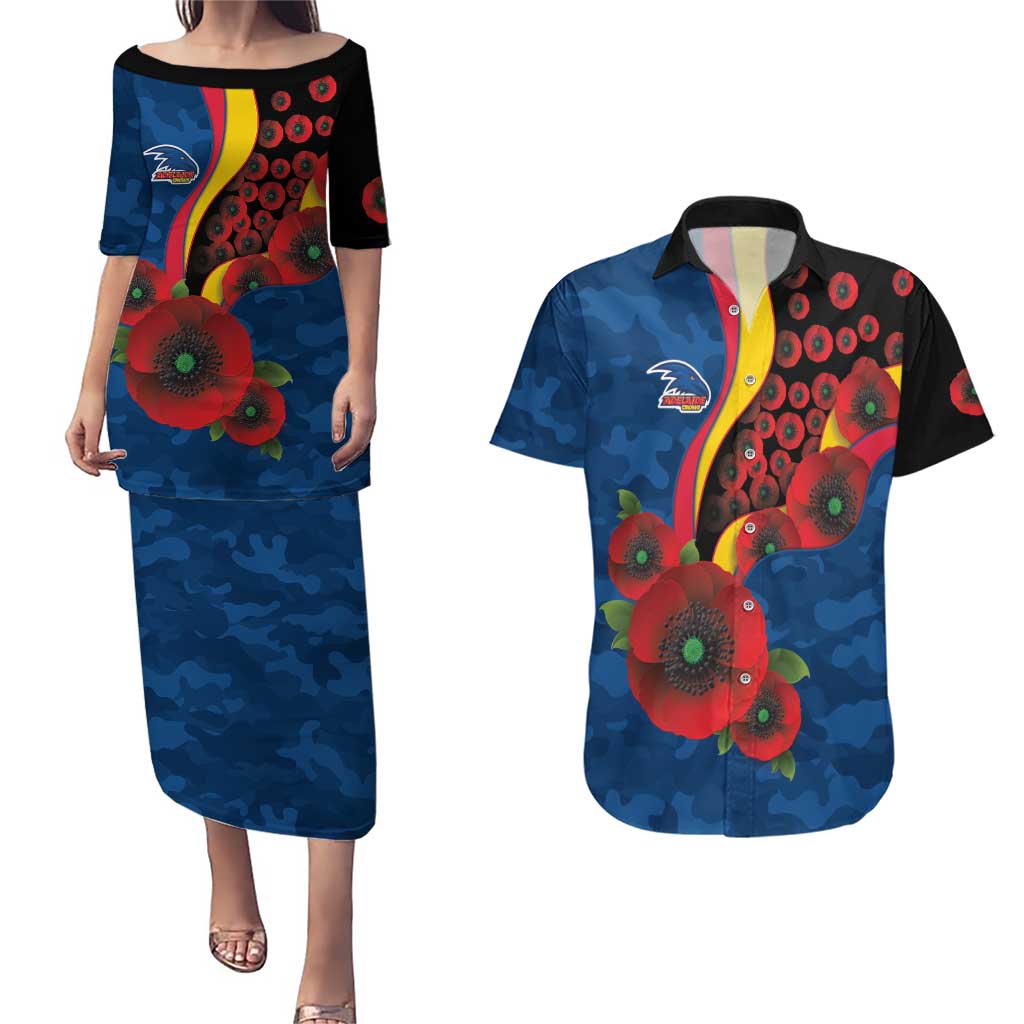 Adelaide Crows ANZAC Personalised Couples Matching Puletasi and Hawaiian Shirt Lest We Forget Poppy Camo