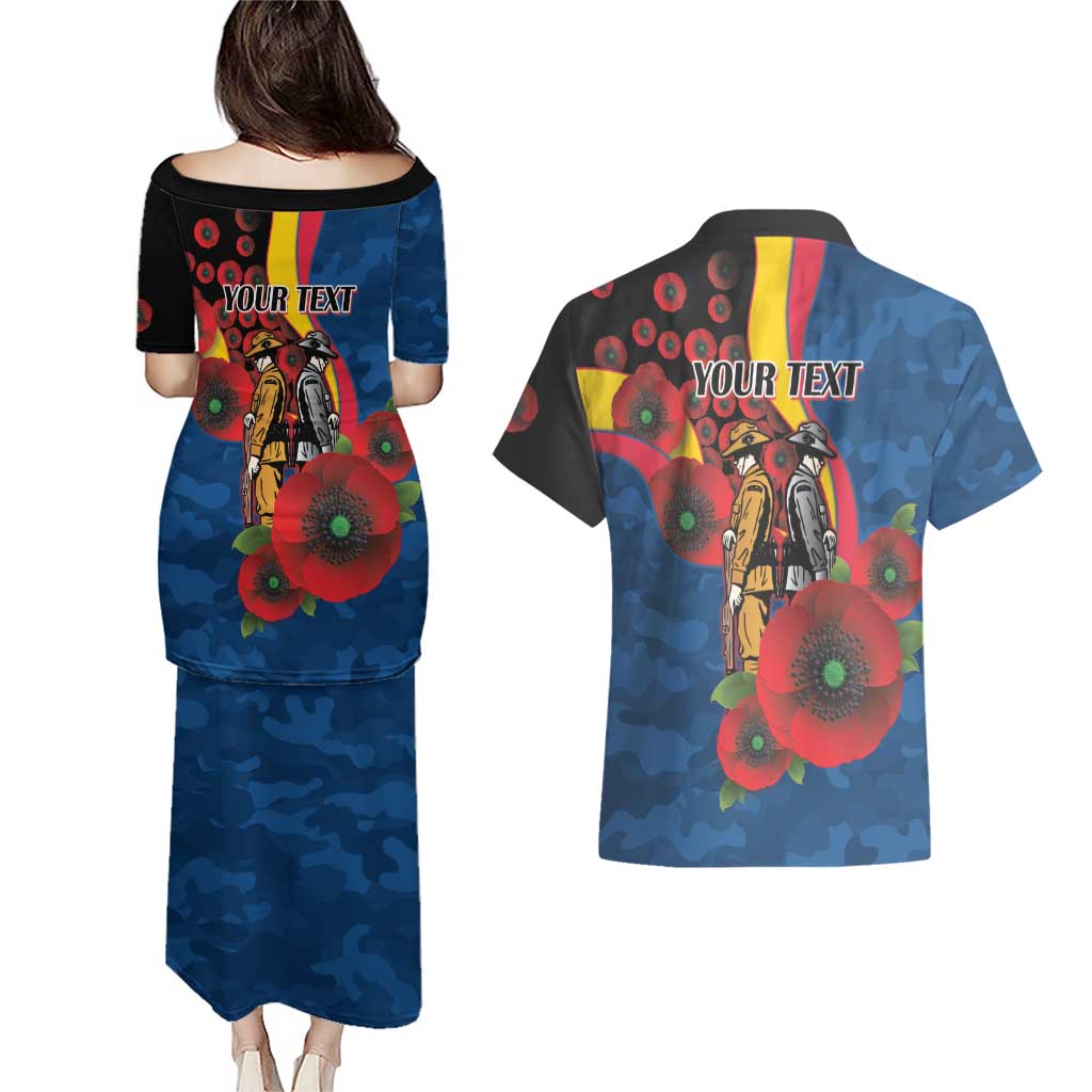 Adelaide Crows ANZAC Personalised Couples Matching Puletasi and Hawaiian Shirt Lest We Forget Poppy Camo