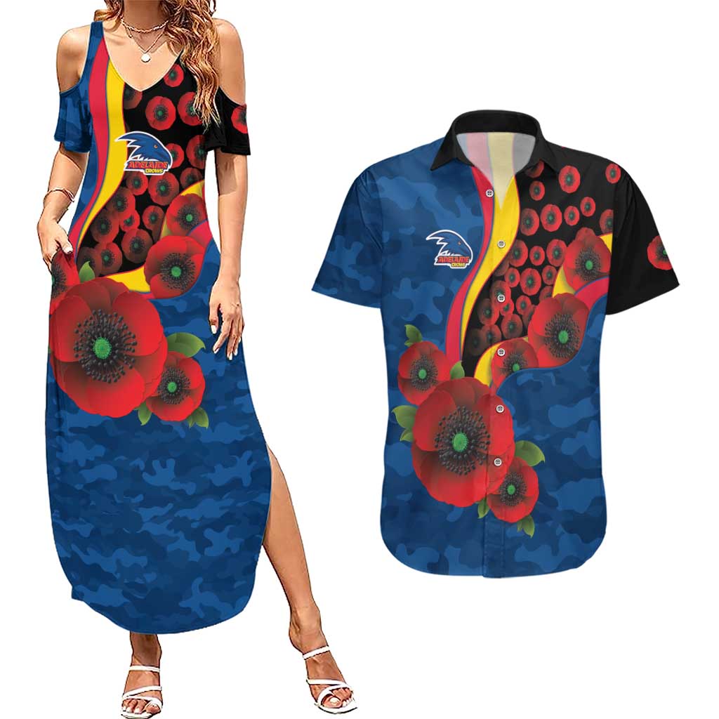 Adelaide Crows ANZAC Personalised Couples Matching Summer Maxi Dress and Hawaiian Shirt Lest We Forget Poppy Camo