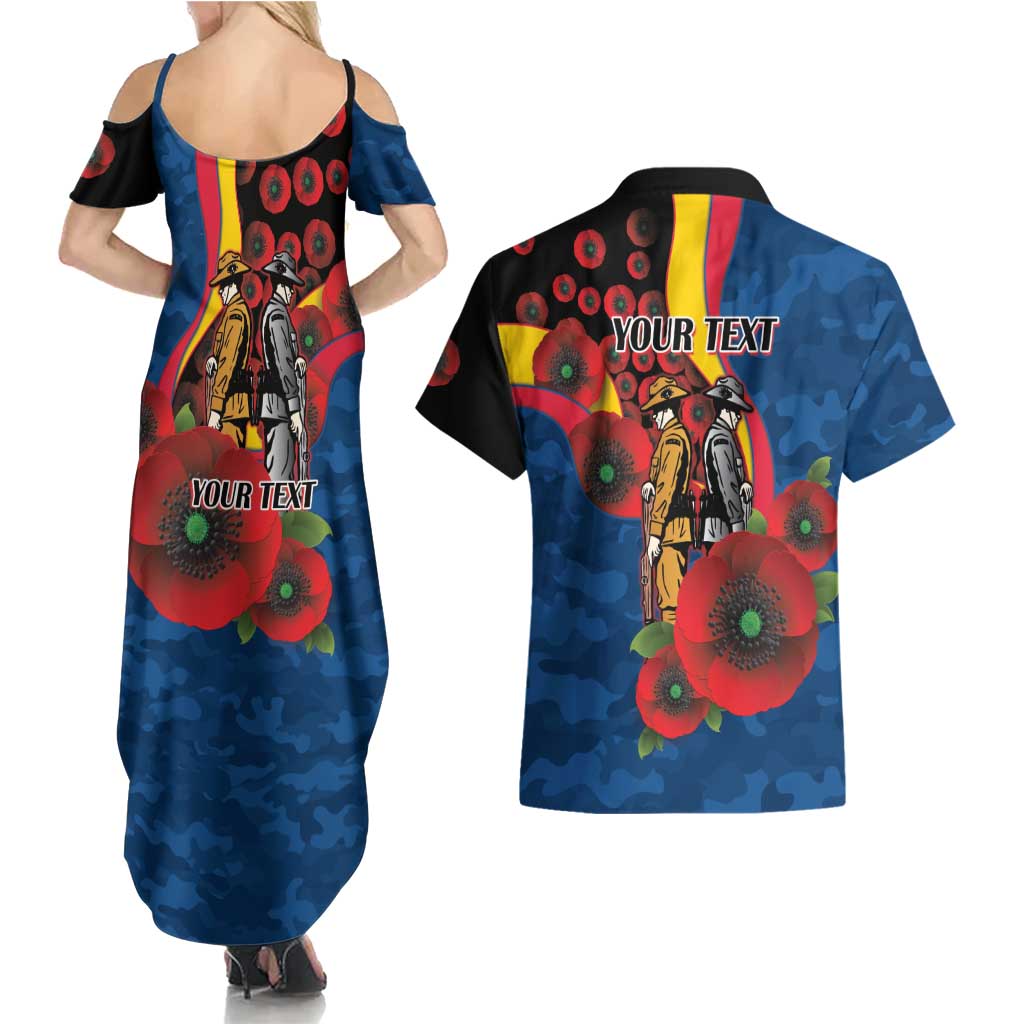 Adelaide Crows ANZAC Personalised Couples Matching Summer Maxi Dress and Hawaiian Shirt Lest We Forget Poppy Camo