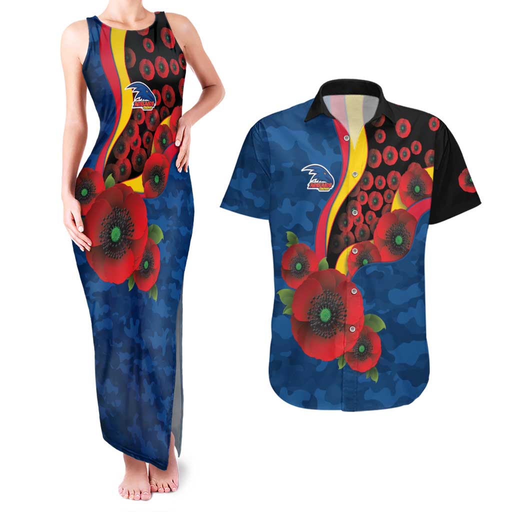 Adelaide Crows ANZAC Personalised Couples Matching Tank Maxi Dress and Hawaiian Shirt Lest We Forget Poppy Camo