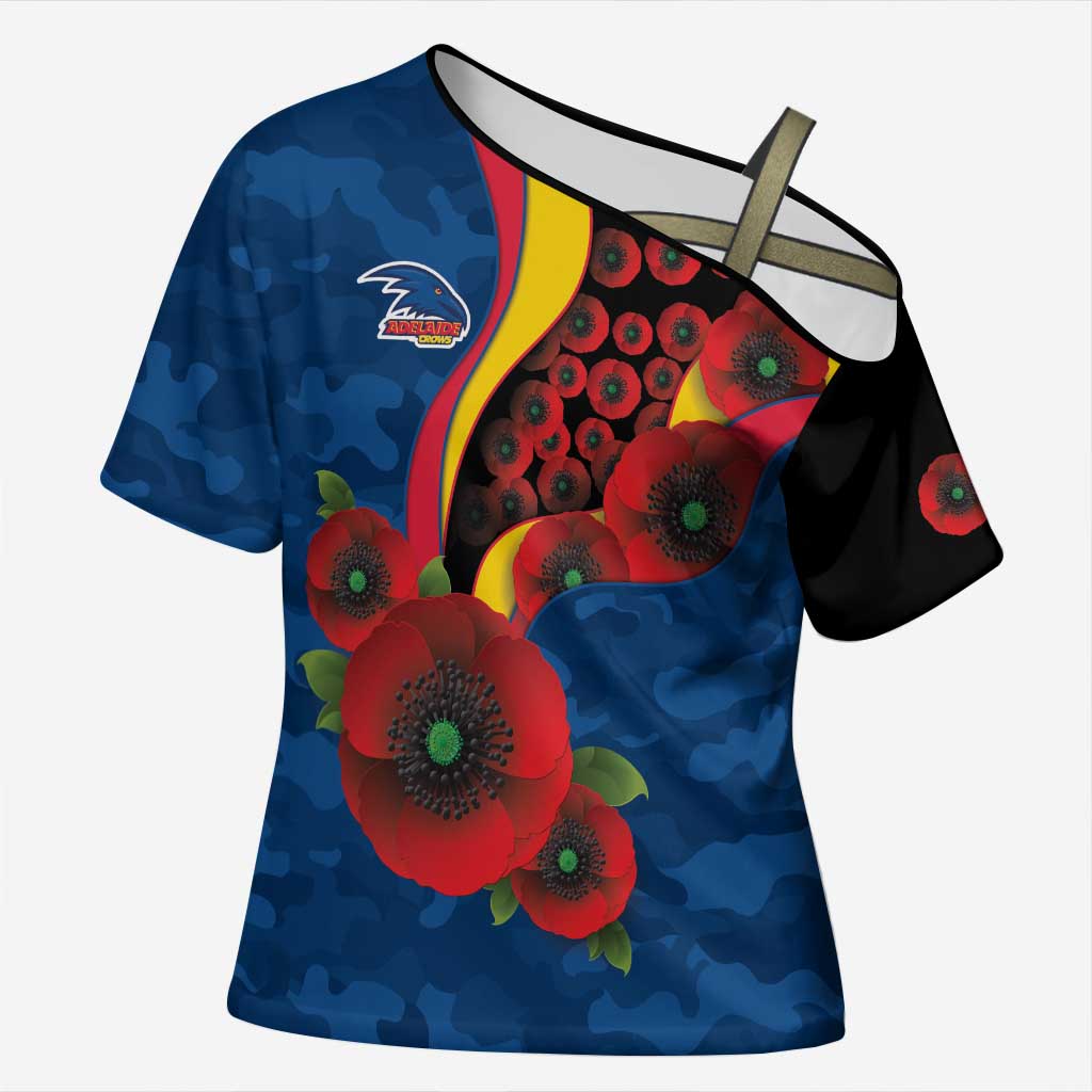 Adelaide Crows ANZAC Personalised Cross Shoulder Shirt Lest We Forget Poppy Camo