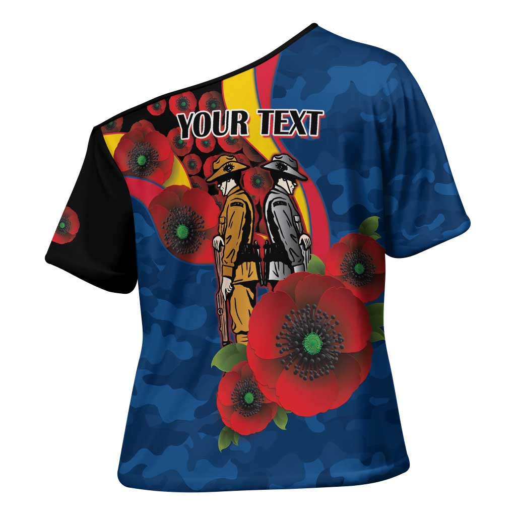 Adelaide Crows ANZAC Personalised Cross Shoulder Shirt Lest We Forget Poppy Camo