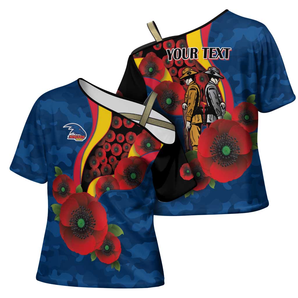 Adelaide Crows ANZAC Personalised Cross Shoulder Shirt Lest We Forget Poppy Camo