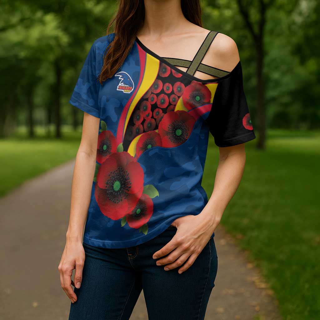 Adelaide Crows ANZAC Personalised Cross Shoulder Shirt Lest We Forget Poppy Camo