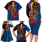 Adelaide Crows ANZAC Personalised Family Matching Long Sleeve Bodycon Dress and Hawaiian Shirt Lest We Forget Poppy Camo