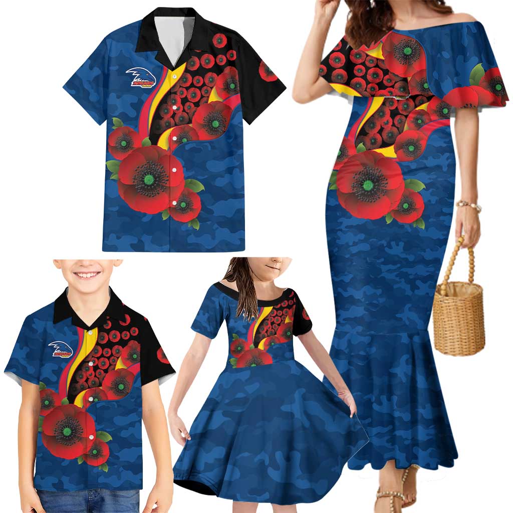 Adelaide Crows ANZAC Personalised Family Matching Mermaid Dress and Hawaiian Shirt Lest We Forget Poppy Camo