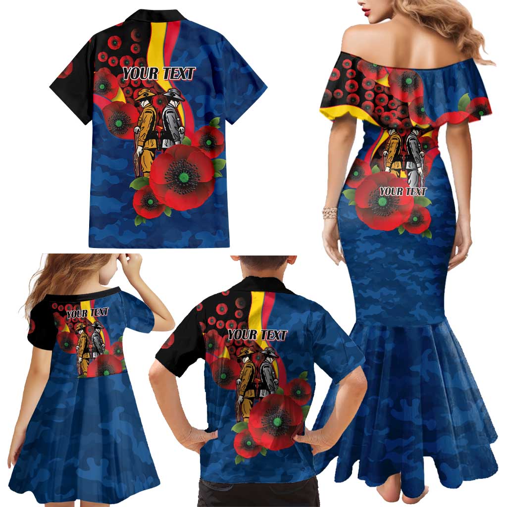 Adelaide Crows ANZAC Personalised Family Matching Mermaid Dress and Hawaiian Shirt Lest We Forget Poppy Camo