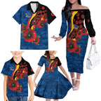 Adelaide Crows ANZAC Personalised Family Matching Off The Shoulder Long Sleeve Dress and Hawaiian Shirt Lest We Forget Poppy Camo