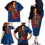 Adelaide Crows ANZAC Personalised Family Matching Off The Shoulder Long Sleeve Dress and Hawaiian Shirt Lest We Forget Poppy Camo