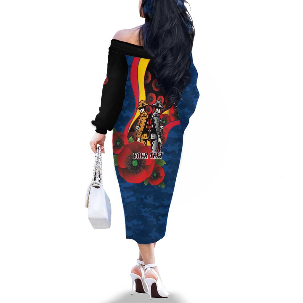 Adelaide Crows ANZAC Personalised Family Matching Off The Shoulder Long Sleeve Dress and Hawaiian Shirt Lest We Forget Poppy Camo