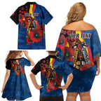 Adelaide Crows ANZAC Personalised Family Matching Off Shoulder Short Dress and Hawaiian Shirt Lest We Forget Poppy Camo