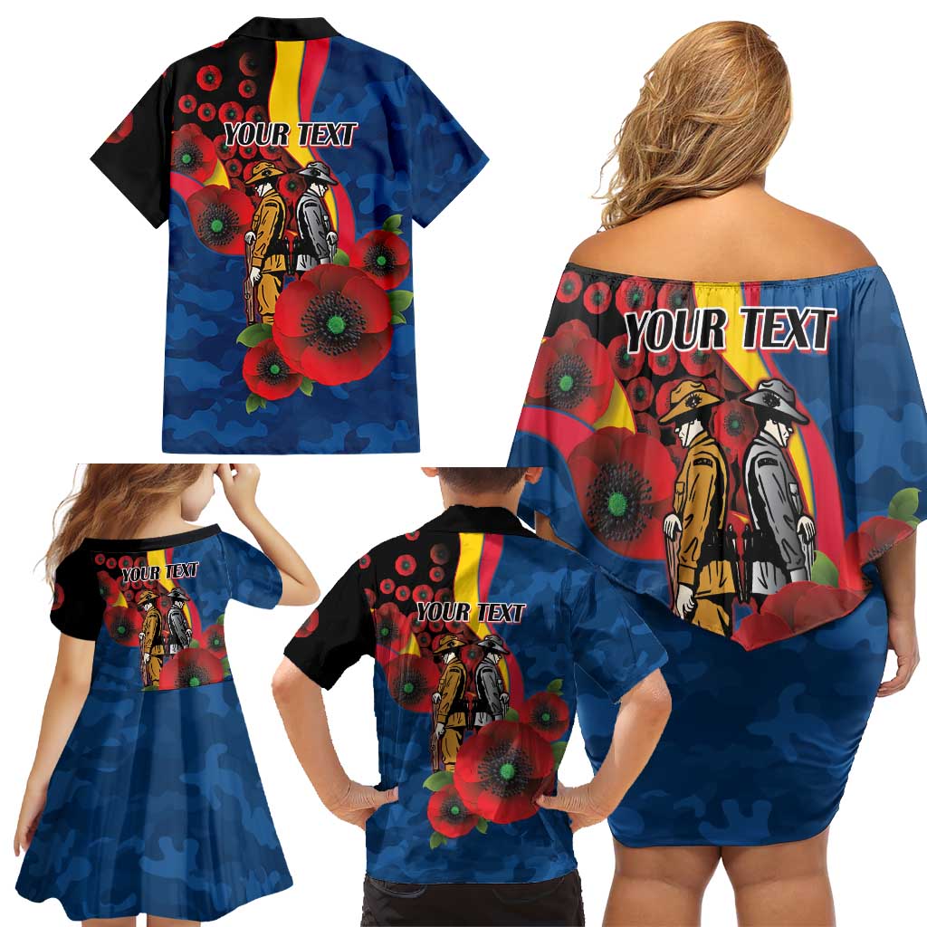 Adelaide Crows ANZAC Personalised Family Matching Off Shoulder Short Dress and Hawaiian Shirt Lest We Forget Poppy Camo