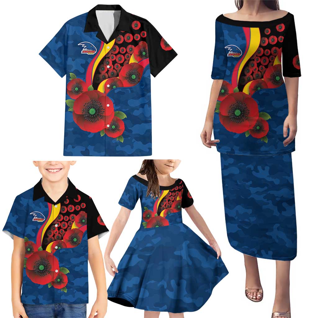 Adelaide Crows ANZAC Personalised Family Matching Puletasi and Hawaiian Shirt Lest We Forget Poppy Camo