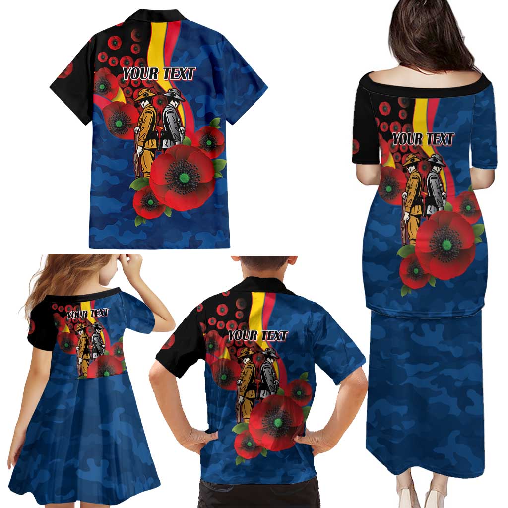 Adelaide Crows ANZAC Personalised Family Matching Puletasi and Hawaiian Shirt Lest We Forget Poppy Camo