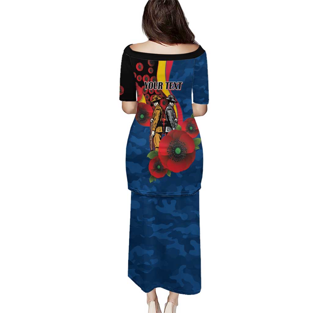 Adelaide Crows ANZAC Personalised Family Matching Puletasi and Hawaiian Shirt Lest We Forget Poppy Camo