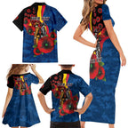 Adelaide Crows ANZAC Personalised Family Matching Short Sleeve Bodycon Dress and Hawaiian Shirt Lest We Forget Poppy Camo