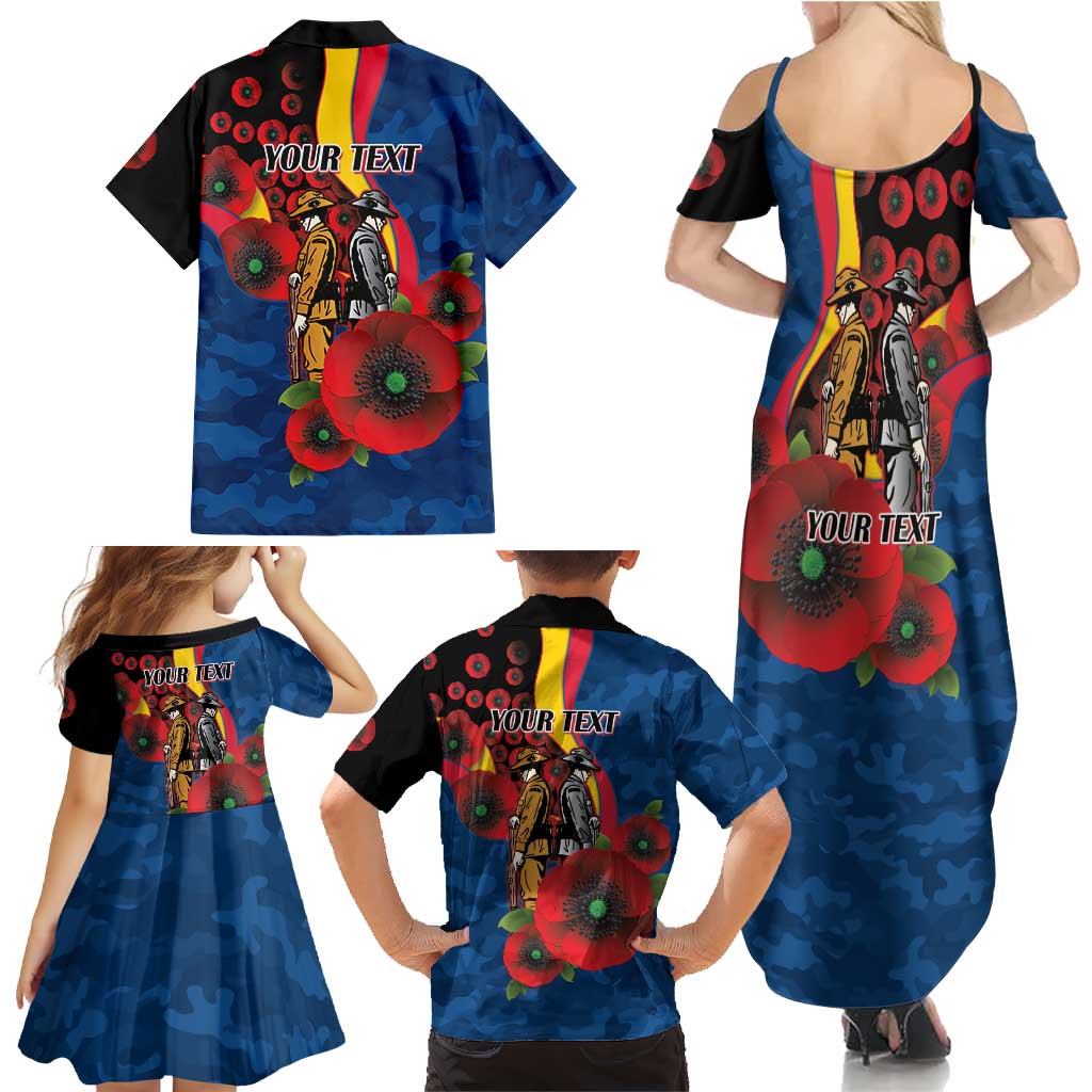 Adelaide Crows ANZAC Personalised Family Matching Summer Maxi Dress and Hawaiian Shirt Lest We Forget Poppy Camo
