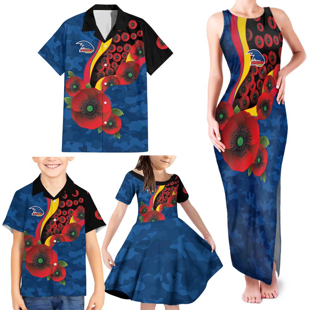 Adelaide Crows ANZAC Personalised Family Matching Tank Maxi Dress and Hawaiian Shirt Lest We Forget Poppy Camo
