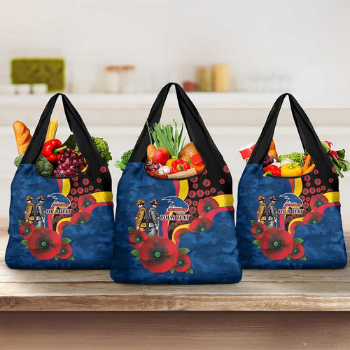 Adelaide Crows ANZAC Personalised Grocery Bag Lest We Forget Poppy Camo