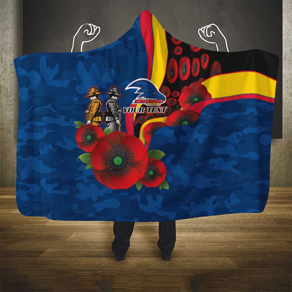 Adelaide Crows ANZAC Personalised Hooded Blanket Lest We Forget Poppy Camo