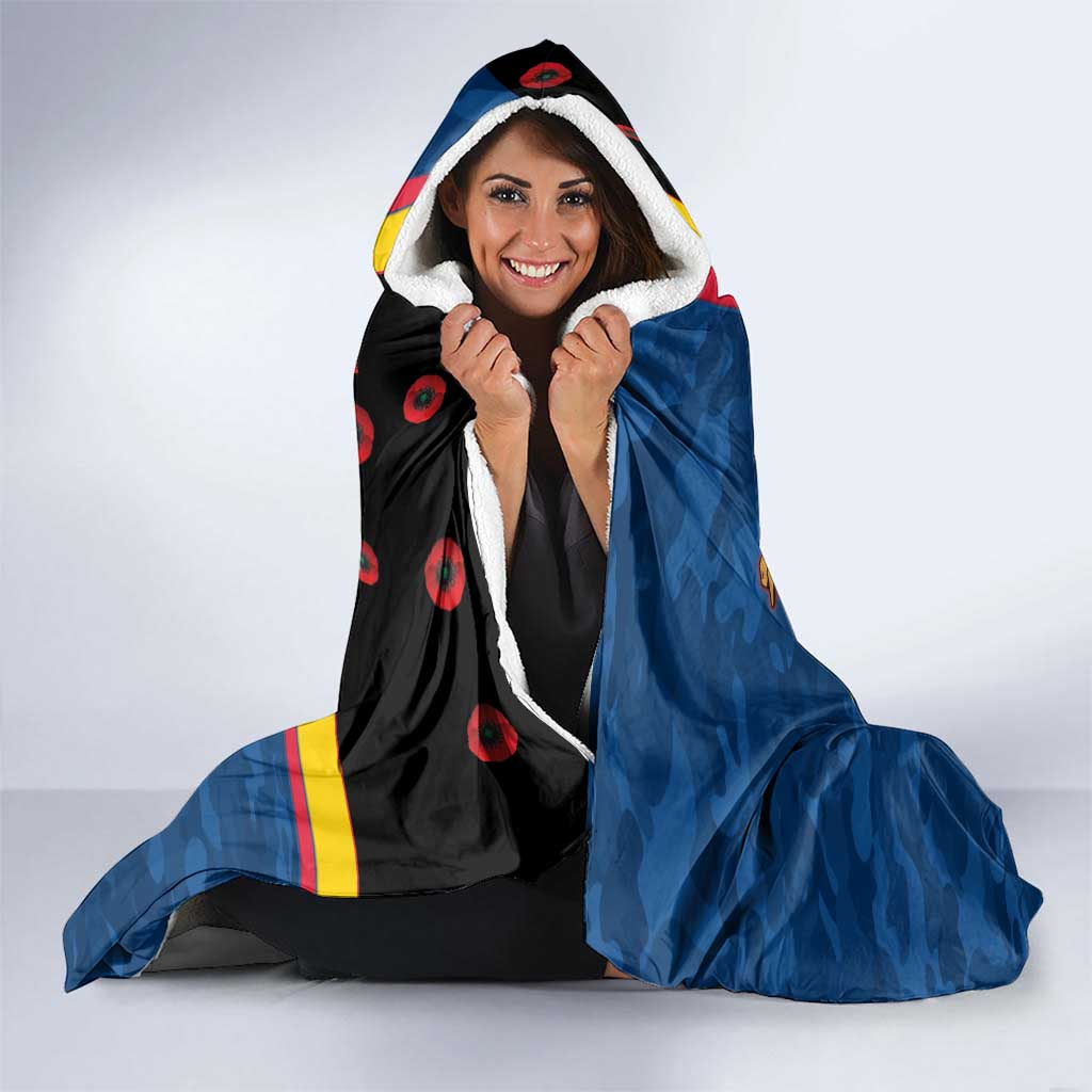 Adelaide Crows ANZAC Personalised Hooded Blanket Lest We Forget Poppy Camo