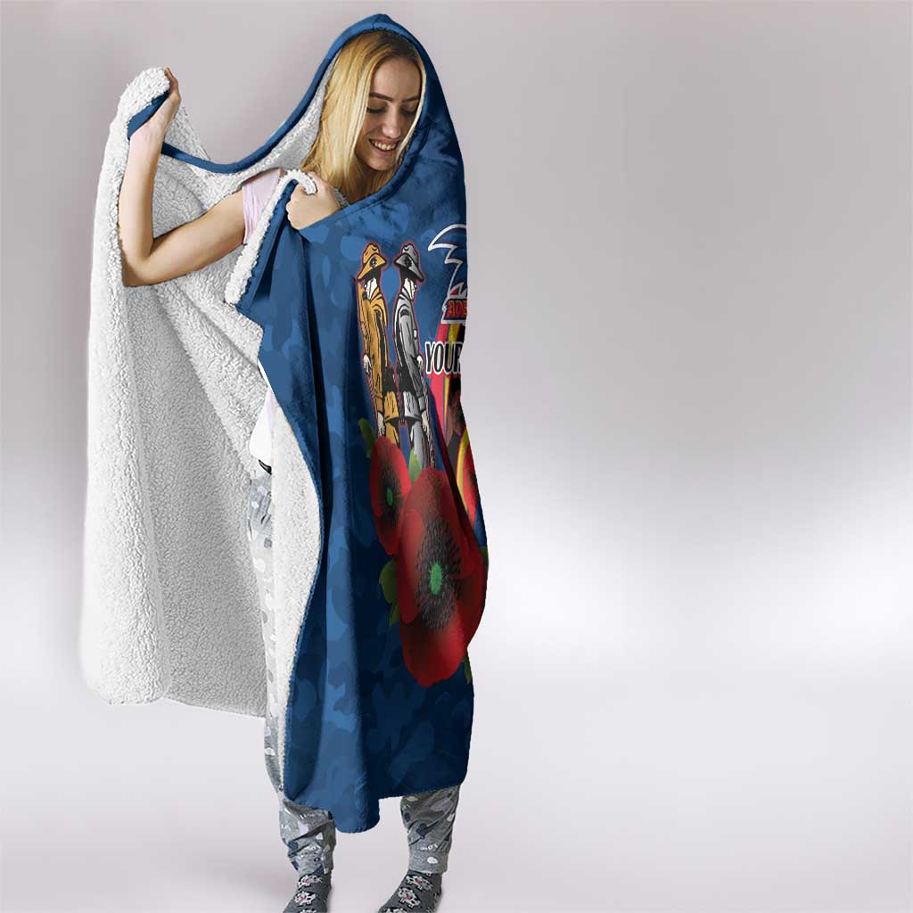 Adelaide Crows ANZAC Personalised Hooded Blanket Lest We Forget Poppy Camo