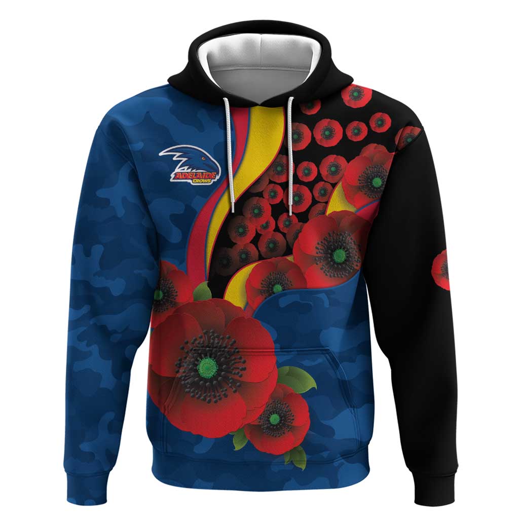 Adelaide Crows ANZAC Personalised Hoodie Lest We Forget Poppy Camo