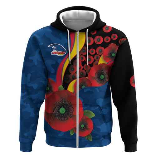 Adelaide Crows ANZAC Personalised Hoodie Lest We Forget Poppy Camo
