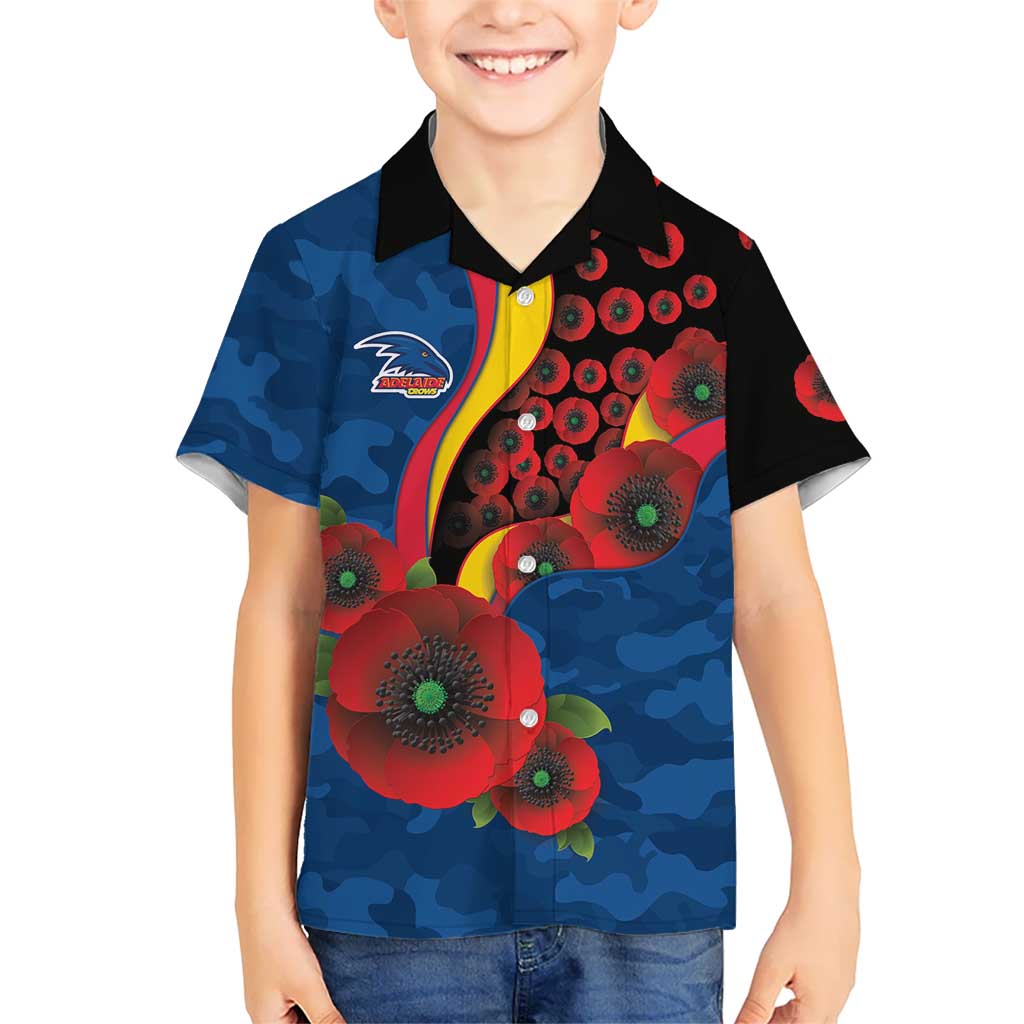 Adelaide Crows ANZAC Personalised Kid Hawaiian Shirt Lest We Forget Poppy Camo