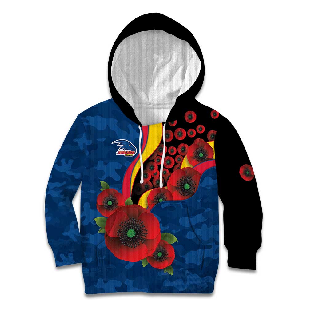 Adelaide Crows ANZAC Personalised Kid Hoodie Lest We Forget Poppy Camo