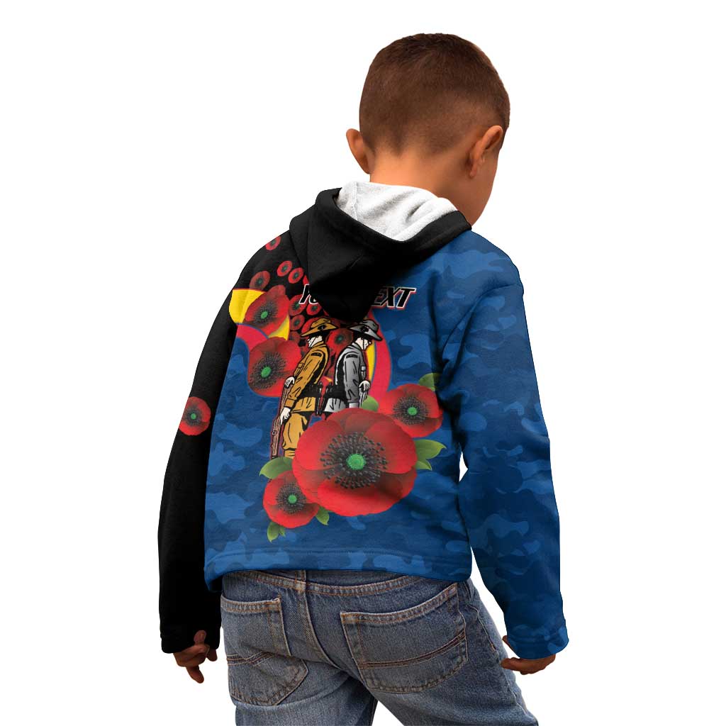 Adelaide Crows ANZAC Personalised Kid Hoodie Lest We Forget Poppy Camo
