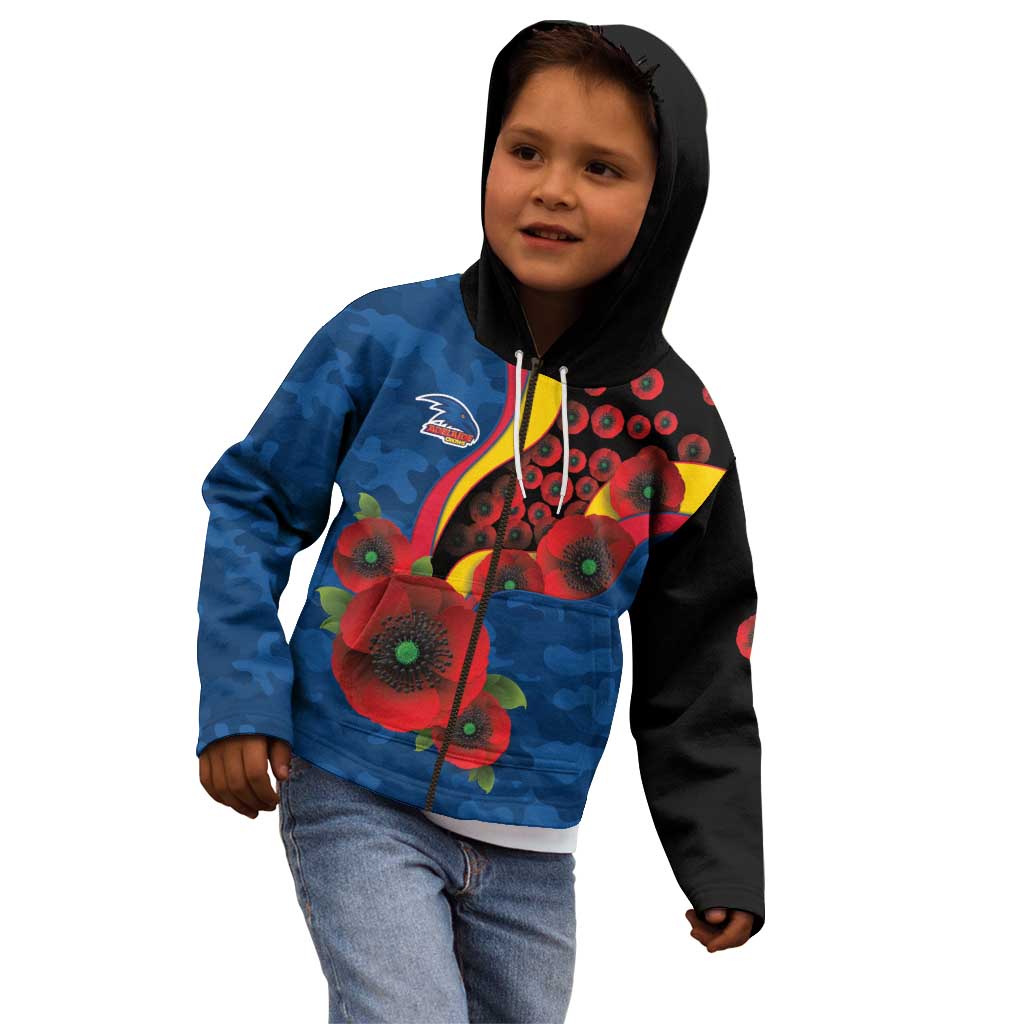 Adelaide Crows ANZAC Personalised Kid Hoodie Lest We Forget Poppy Camo