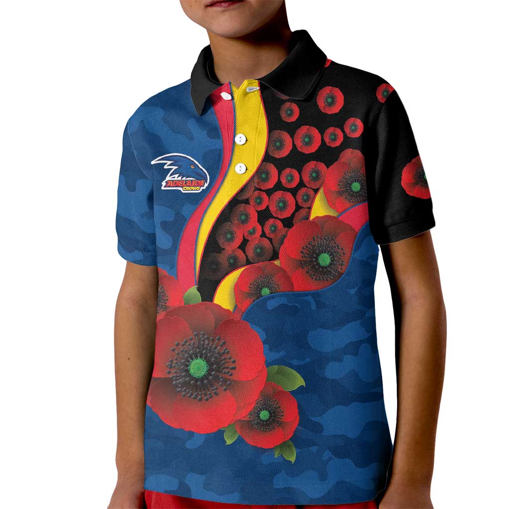Adelaide Crows ANZAC Personalised Kid Polo Shirt Lest We Forget Poppy Camo