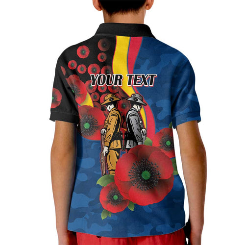 Adelaide Crows ANZAC Personalised Kid Polo Shirt Lest We Forget Poppy Camo