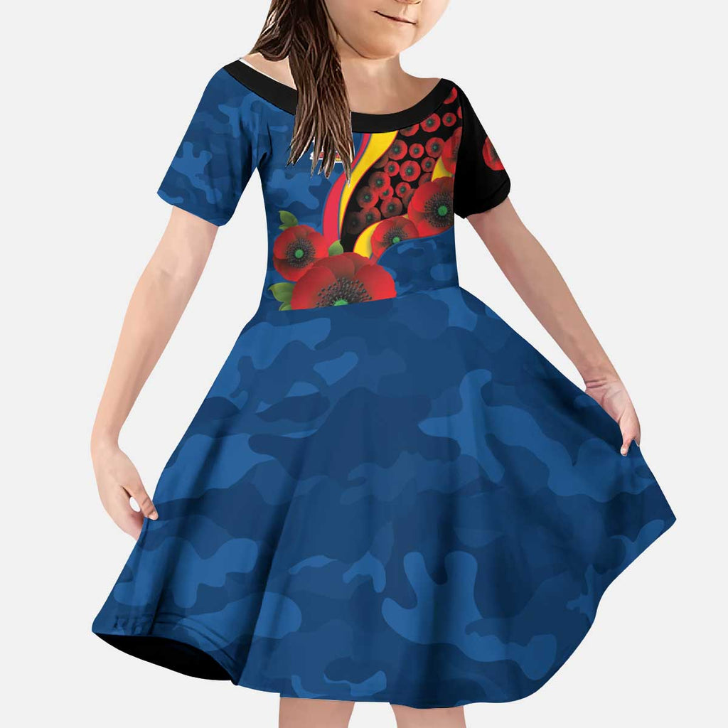 Adelaide Crows ANZAC Personalised Kid Short Sleeve Dress Lest We Forget Poppy Camo