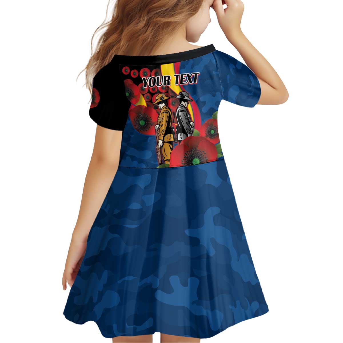 Adelaide Crows ANZAC Personalised Kid Short Sleeve Dress Lest We Forget Poppy Camo