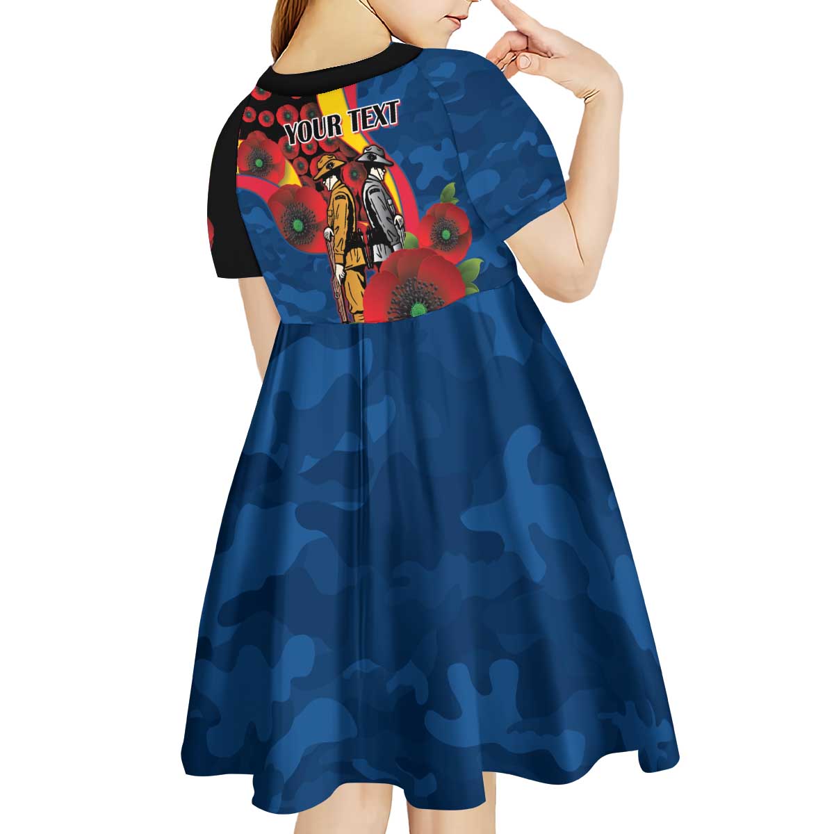 Adelaide Crows ANZAC Personalised Kid Short Sleeve Dress Lest We Forget Poppy Camo