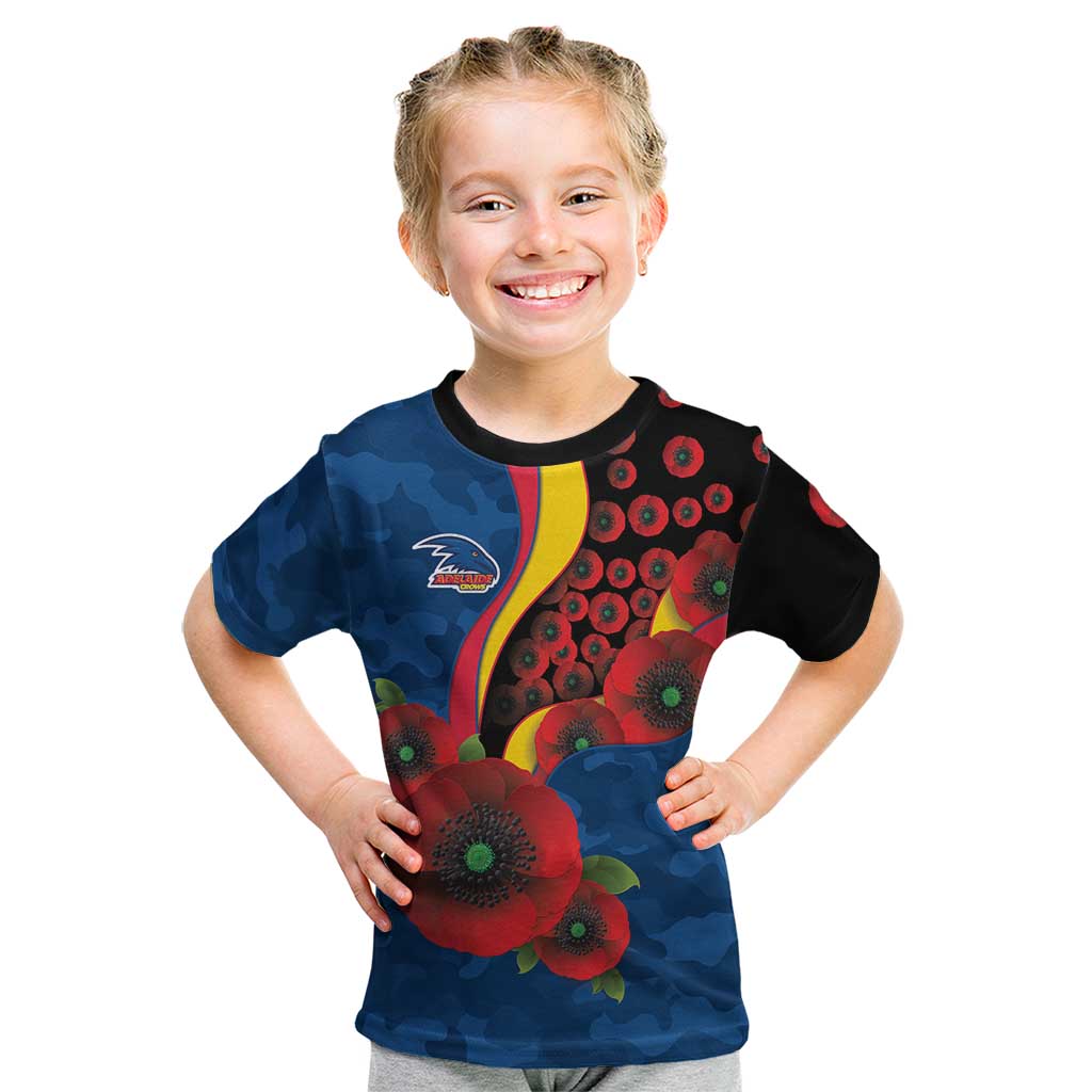 Adelaide Crows ANZAC Personalised Kid T Shirt Lest We Forget Poppy Camo